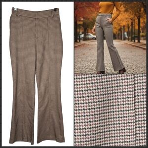 7FAM Houndstooth High Waist Flare Pants 70s Retro‎ Dark Academia Trousers Size 6